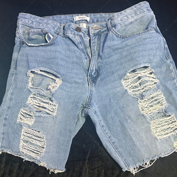 Forever 21 Light Blue Distressed Jean Shorts - Picture 1 of 2